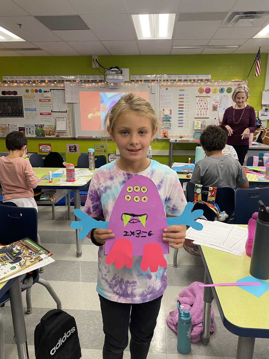We had so much fun making monster “eye” rays to solve our multiplication equations!
