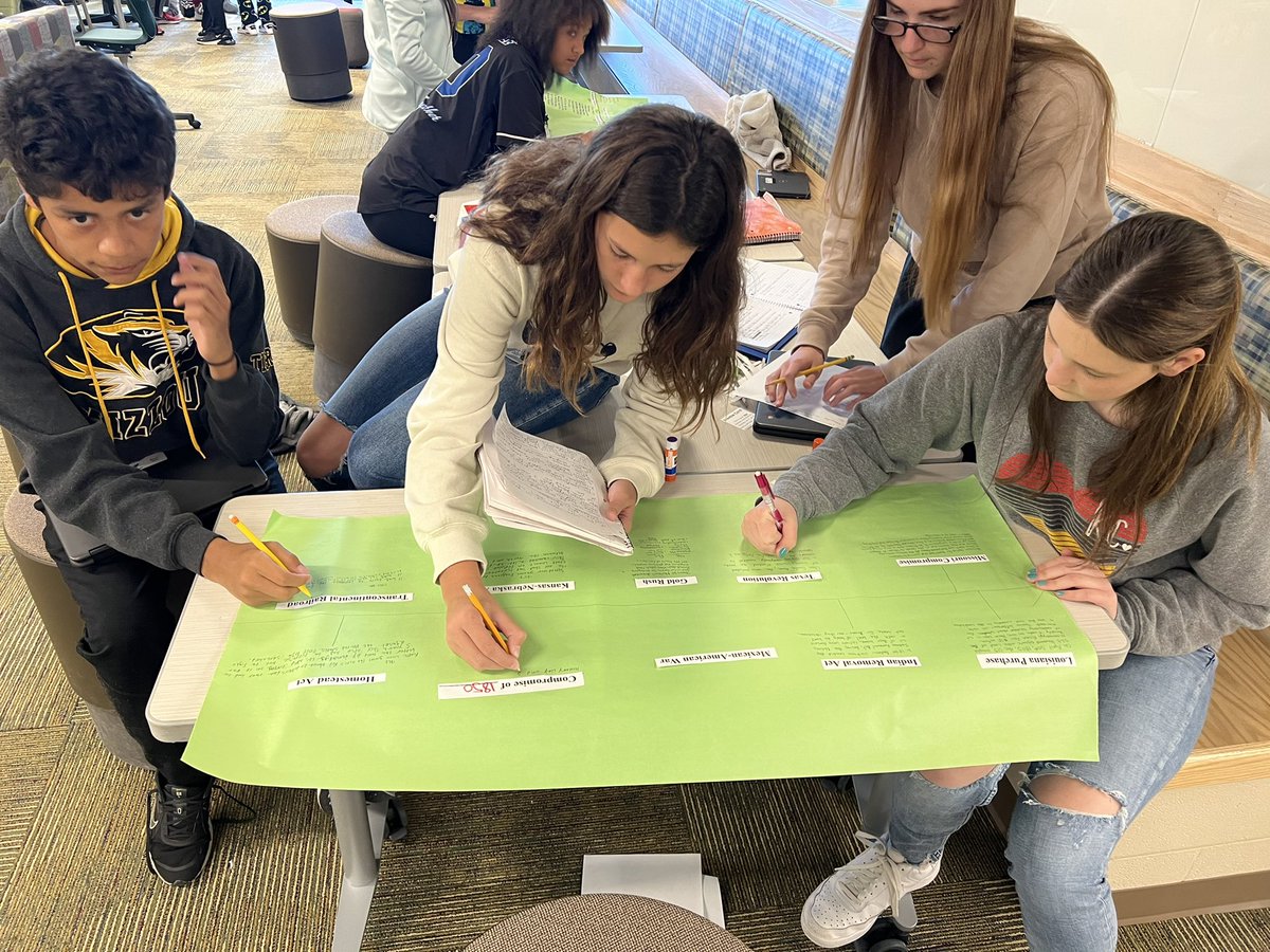 MissThomasgv's tweet photo. Phase 3 of our timelines. Partners were paired with another partnership &amp; collaborated to complete a final timeline. Timelines include events, dates, explanations, &amp; connections between events. @n8than_thomas  #nmsteach https://t.co/r5S0dDjILw