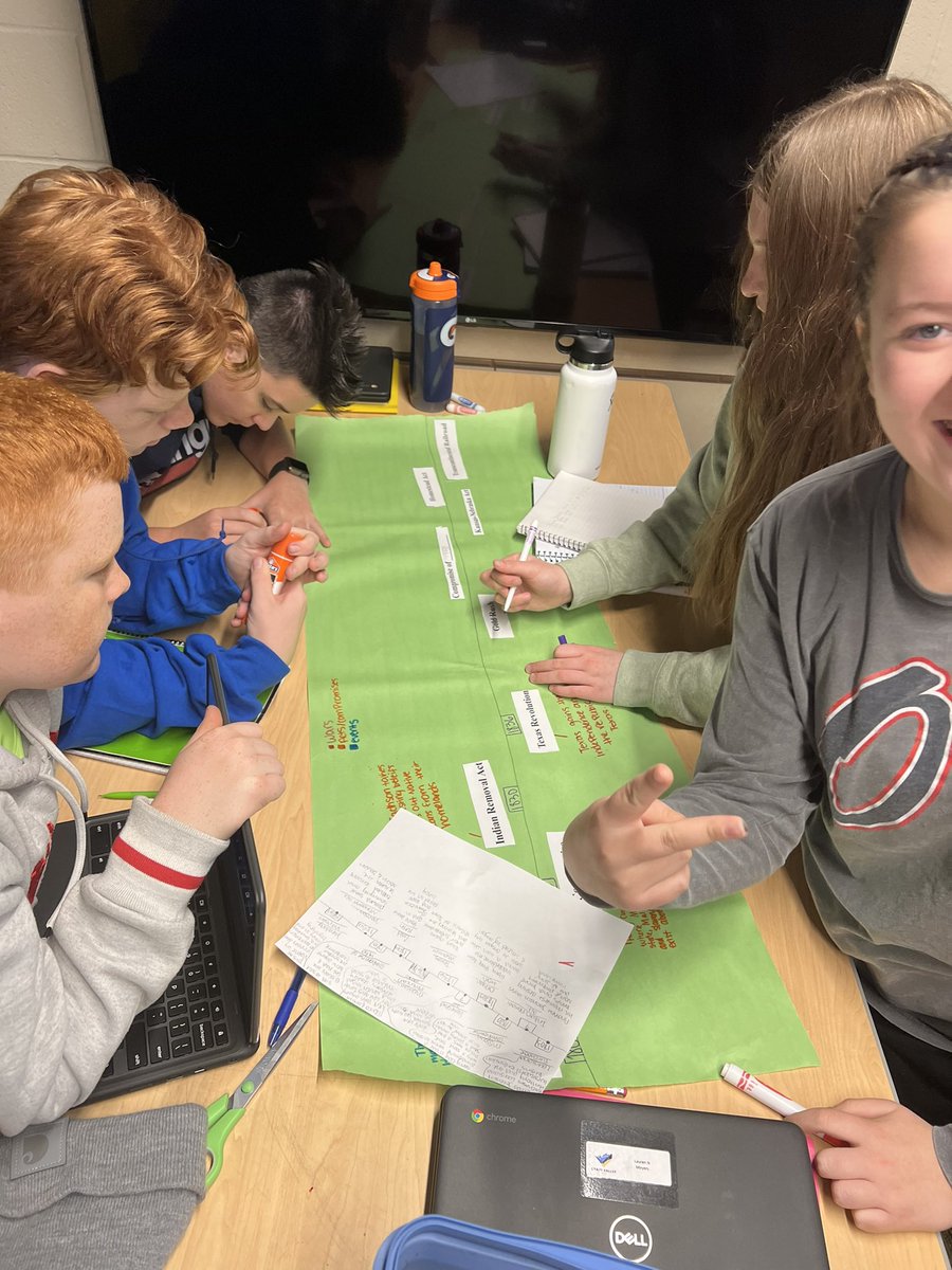 MissThomasgv's tweet photo. Phase 3 of our timelines. Partners were paired with another partnership &amp; collaborated to complete a final timeline. Timelines include events, dates, explanations, &amp; connections between events. @n8than_thomas  #nmsteach https://t.co/r5S0dDjILw