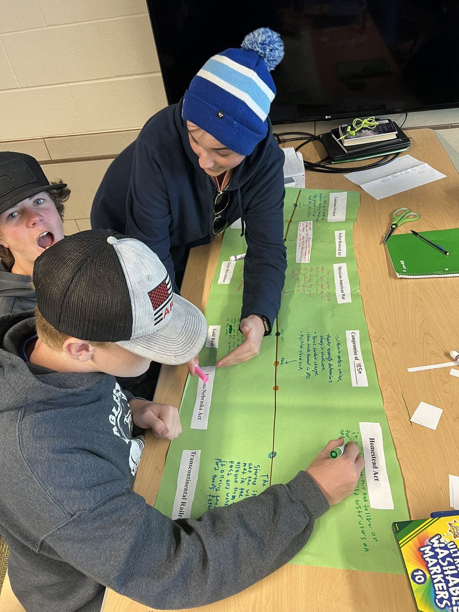 MissThomasgv's tweet photo. Phase 3 of our timelines. Partners were paired with another partnership &amp; collaborated to complete a final timeline. Timelines include events, dates, explanations, &amp; connections between events. @n8than_thomas  #nmsteach https://t.co/r5S0dDjILw