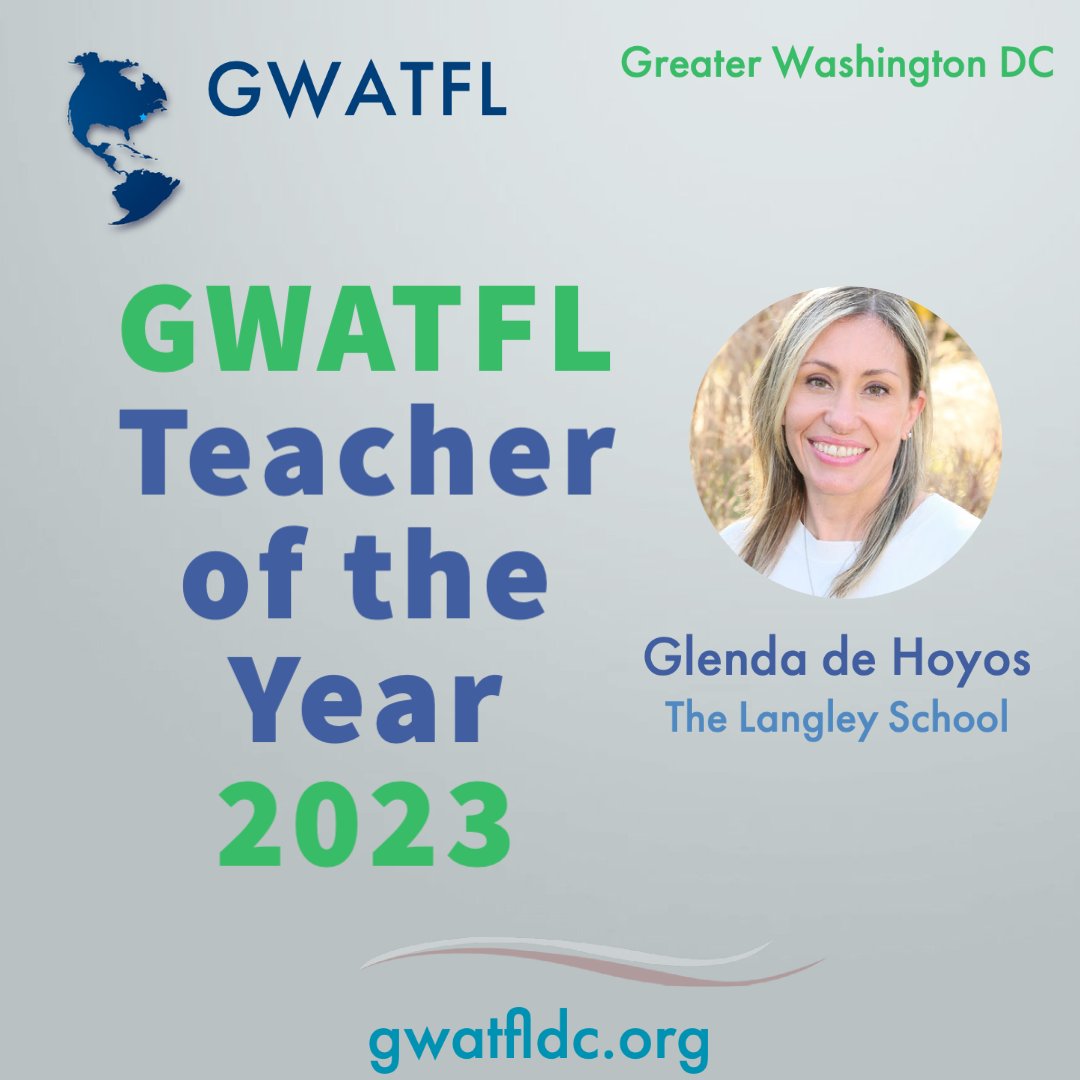 GWATFL's tweet photo. Glenda De Hoyos is GWATFL’s World Language Teacher of the Year 2023
Glenda is committed to the language teaching profession, involved in professional learning communities, and a #GWATFLMAP leader

Join us in congratulating Glenda on Nov. 5 in DC at https://t.co/UhwstZMYhp
#GWATFL https://t.co/4mIdbEiwJs