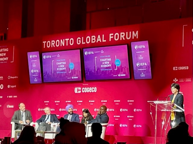 Great panel at the Toronto Global Forum about the competition for global talent, and how multilingual and diverse individuals in the workplace are driving innovation but face inclusion and advancement barriers <a href="/PerrinBeatty/">Perrin Beatty</a> <a href="/NavdeepSBains/">Navdeep Bains</a> <a href="/AkbarMarshia/">Marshia Akbar</a>  Yves-Gérard Méhou-Loko