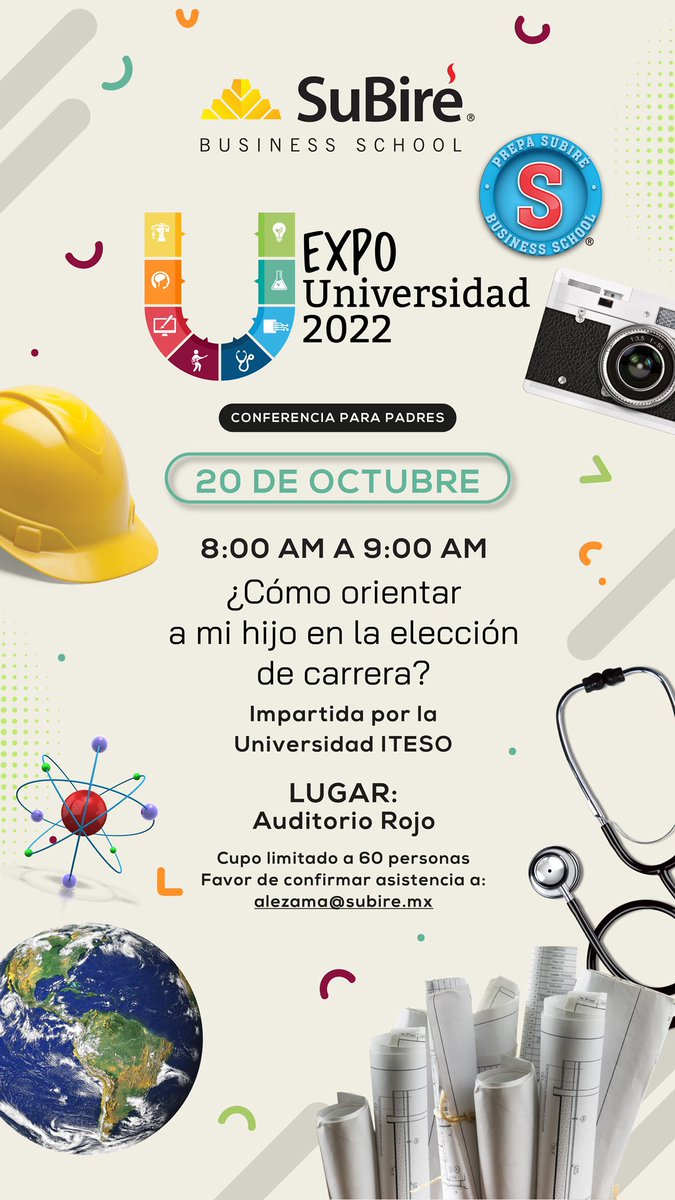 El día de mañana nos visitará <a href="/ITESO/">ITESO</a> e impartirá una conferencia para los padres de familia que estén interesados en conocer cómo orientar a sus hijos en la elección de carrera 📚

👉🏼 Favor de confirmar asistencia al correo alezama@subire.mx