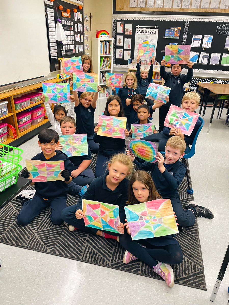missmorrallees's tweet photo. Today we created these coloured spider webs using watercolour paint and a white wax crayon! Ask your child about the steps they followed to create their masterpiece! 🕸️🎨 @StPaul_CES https://t.co/zgeMA48PDU