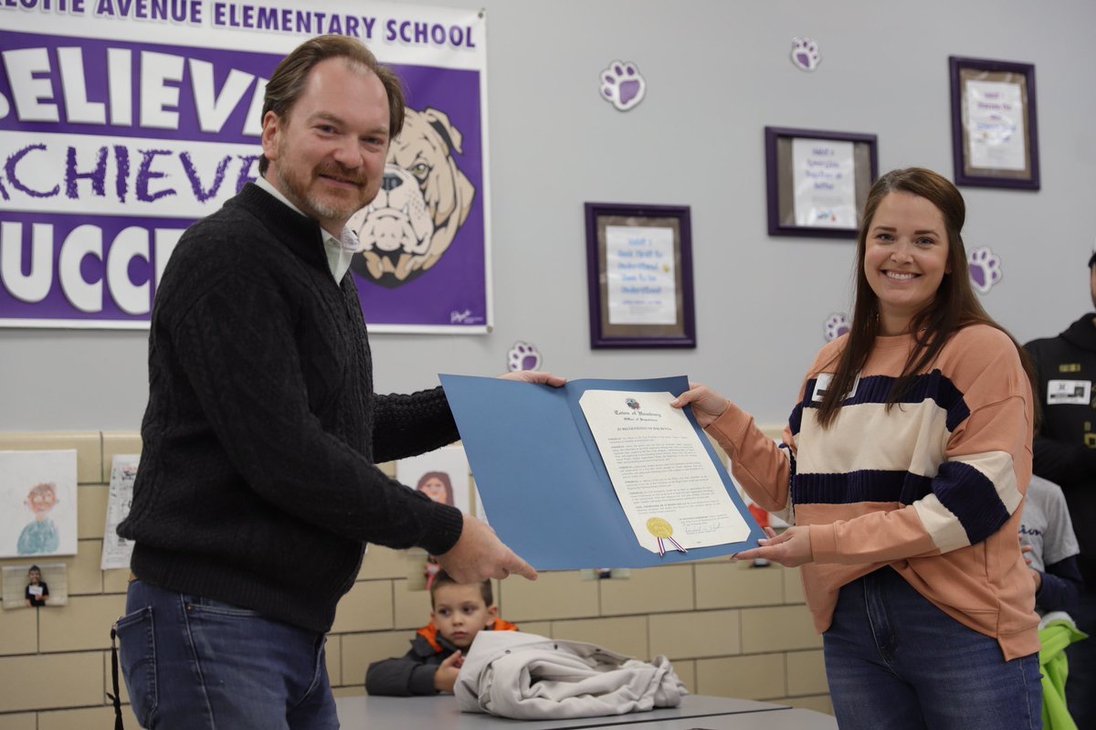 HamburgCSD's tweet photo. We are so proud of the Charlotte Avenue PTSA Vice President Jess Reyna, who was honored at today’s meeting by Hamburg town supervisor @Hoak4Supervisor for her leadership and the success of the Fun Run! He presented her with a town proclamation and Mrs. Lango gave her flowers ❤️ https://t.co/vFQpUAaSuQ