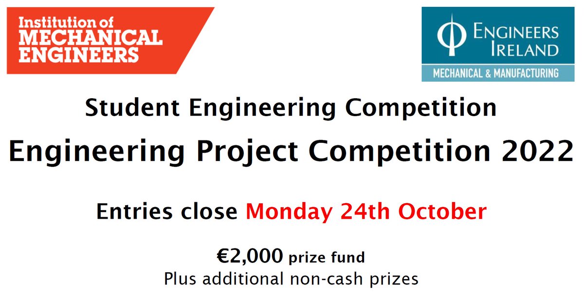 Engineers Ireland and ROIIMechE are coming together to celebrate the incredible applied projects conducted by students across Ireland. Details and Entry form at nearyou.imeche.org/near-you/Europ…