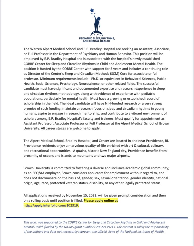 Learn more about becoming the Director for the Sleep and Circadian Methods Core and apply here if interested: apply.interfolio.com/102319 #professor #sleep #circadianrhythms #adolescent #research
