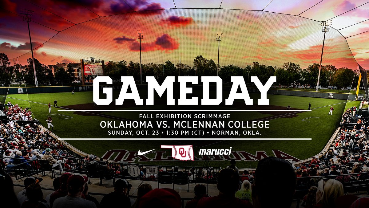 𝐅𝐚𝐥𝐥 𝐁𝐚𝐥𝐥 𝐒𝐜𝐫𝐢𝐦𝐦𝐚𝐠𝐞 𝐃𝐚𝐲 Come watch your #Sooners in action this afternoon! 🆚 McLennan College 🕜 1:30 p.m. 🏟 L. Dale Mitchell Park 🆓 Admission 🌭🥤 Concessions open #COMPETE | #CHAOUS