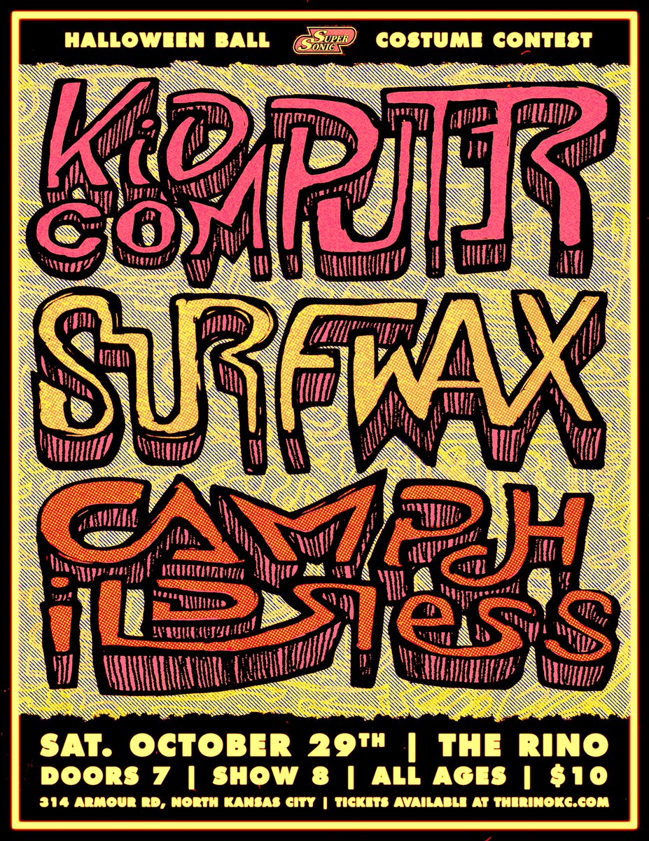 kidcomputerband's tweet image. 𝐂𝐀𝐌𝐏 𝐂𝐎𝐌𝐏𝐔𝐓𝐄𝐑 𝗪𝐀𝐗 is coming to Kansas City - Next Saturday the 29th @TheRinoKC for a wild Halloween celebration and Springfield, MO @SBCtheCellar the 27th.⁣⁣
⁣⁣