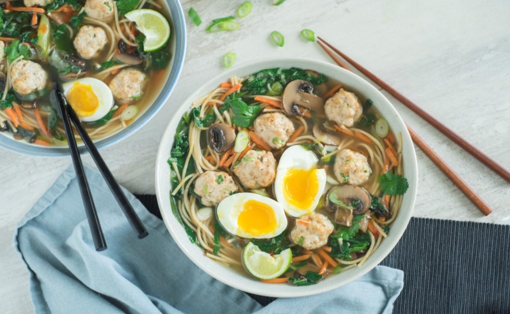 When the weather turns cold, hot comfort food like Shannon Crockers' Ginger Spiked Mini Turkey Meatball Soup is the answer! Warm, nourishing, and with a kick from the ginger, you'll be coming back to this recipe throughout the chilly season! bit.ly/3CFlLNO #ThinkTurkey