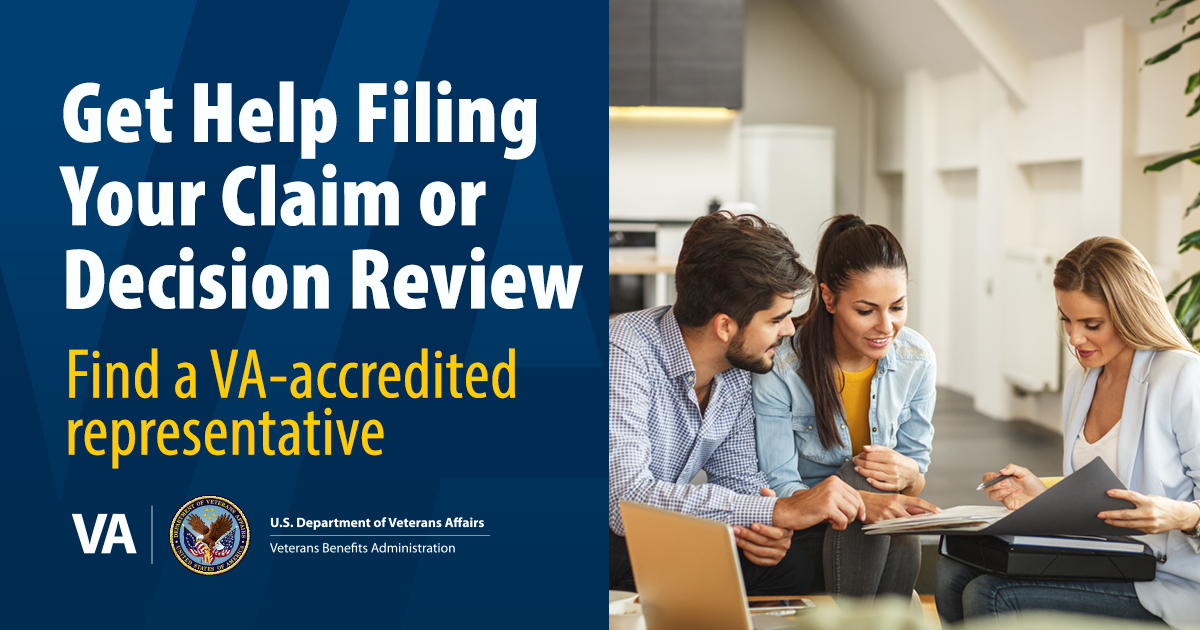 VAVetBenefits's tweet photo. Are you looking for help as you start the process of filing a claim? @DeptVetAffairs accredited Veterans Service Organization (VSO) representatives, attorneys, and agents can help you. 

Learn more and find a VA-accredited representative: https://t.co/tLix92ZohZ https://t.co/D1DnRZShKm