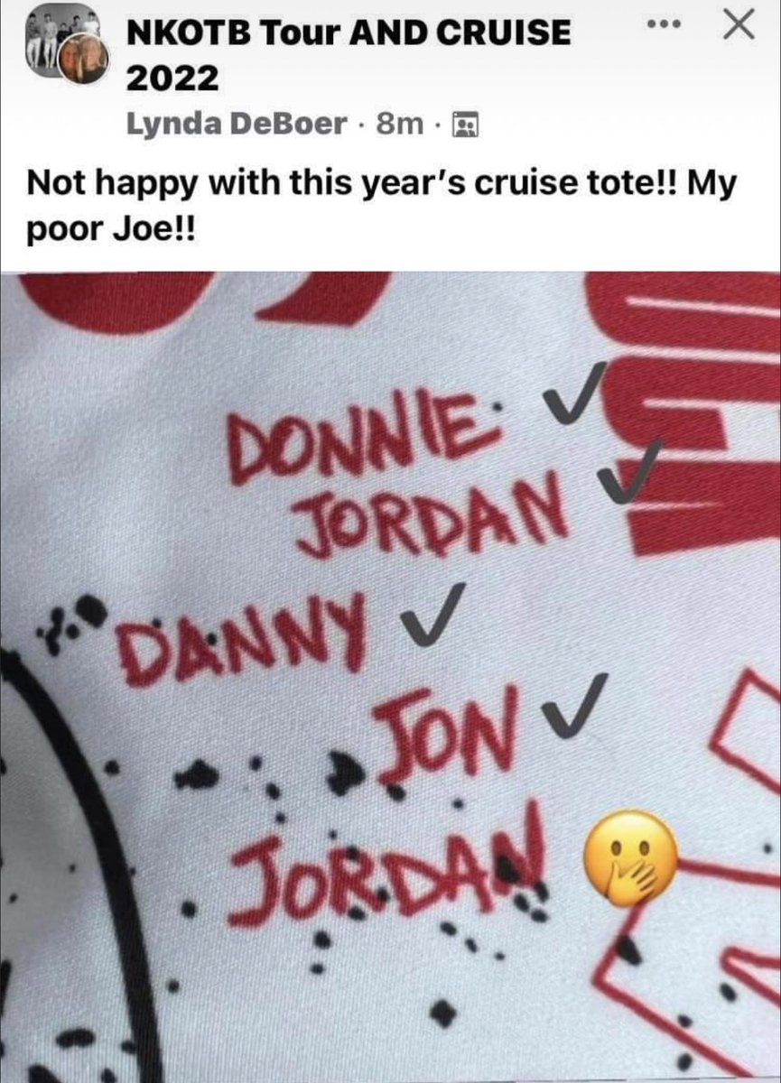 TweetmeJordan's tweet photo. @nkotb Iβm so #thankul for the #JordanGirl special edition cruise tote!π #JordanKnight #JordanKnight @DonnieWahlberg @JonathanRKnight @dannywood. Sorry, @joeymcintyre! This was to remember the time before you joined the band! π€£ https://t.co/AITgjt8GdS