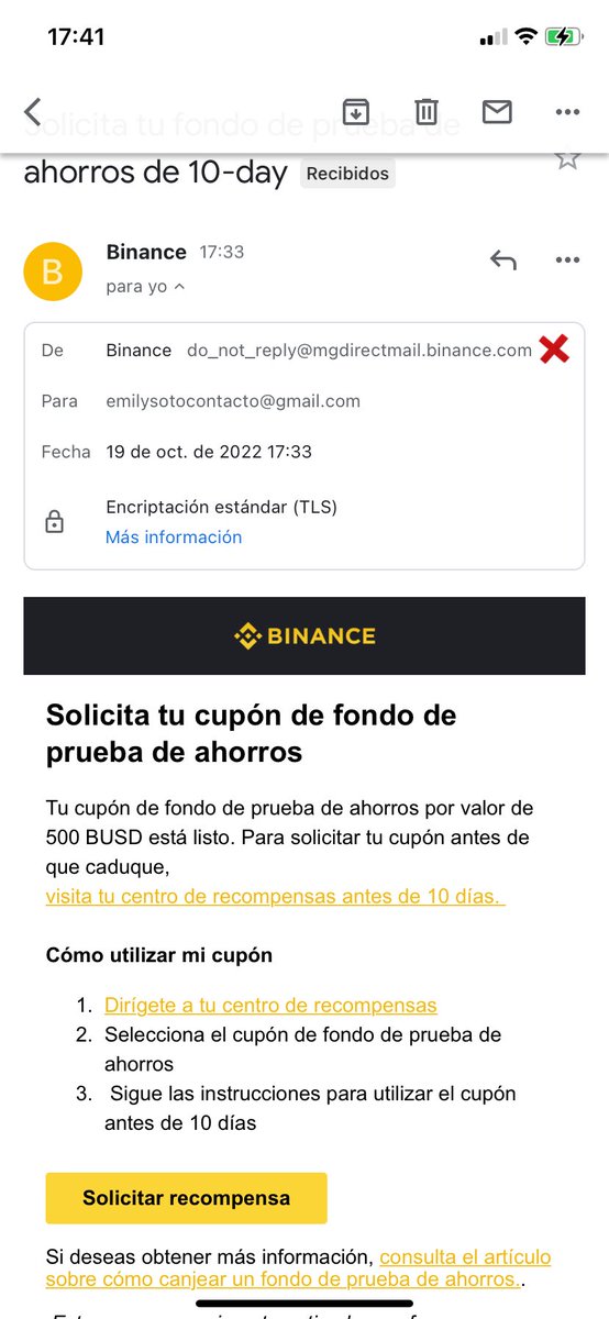SomosColledge's tweet photo. 🚨 Es muy importante verificar los correos sospechosos antes de dar clic en cualquier enlace del correo. En este caso vemos que se envía supuestamente desde una cuenta de Binance, pero al verificar el dominio nos damos cuenta de que no es de https://t.co/hOsT2rp6Lk @BinanceES https://t.co/FLrVspUMAC