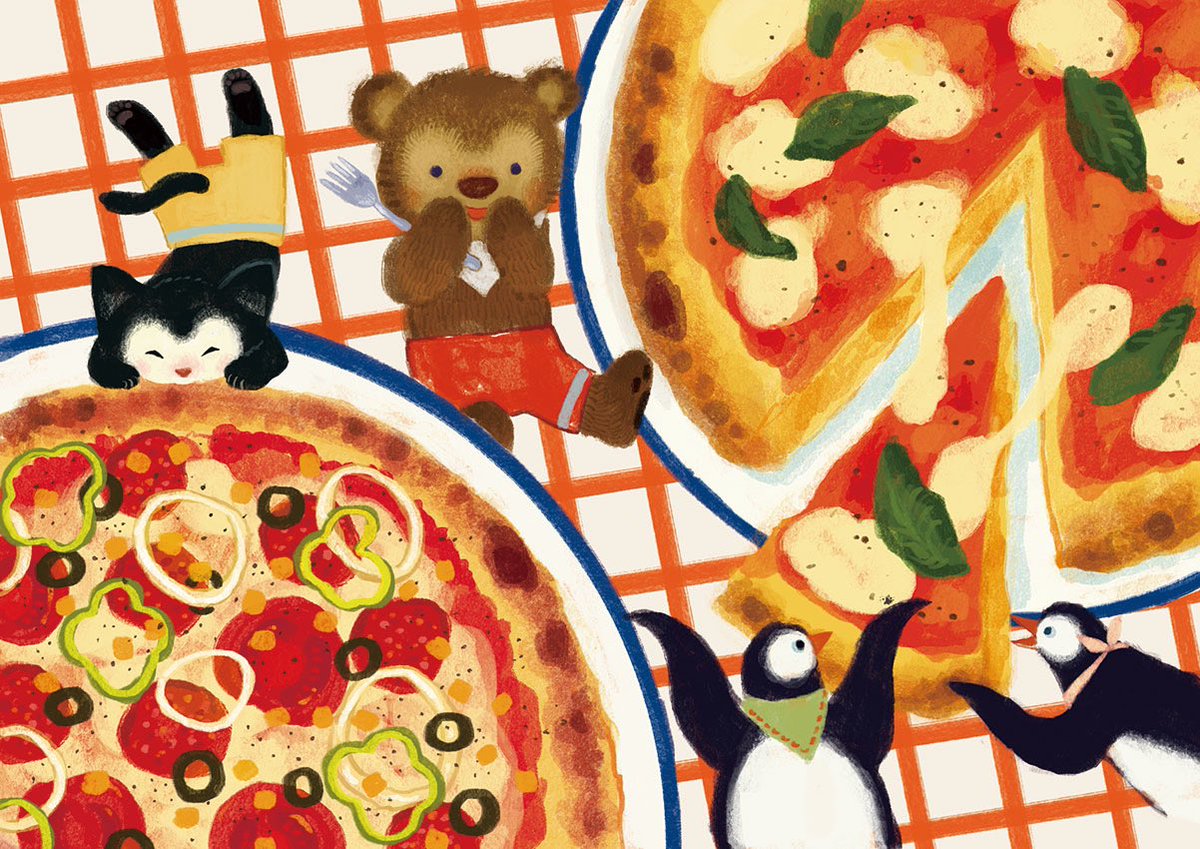健康教室 東山書房 11月号は焼き立てピザ 11月日はピザの日だそう おおでゆかこ イラストレーター 絵本作家のイラスト