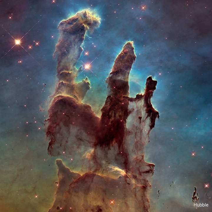 Shacabkeena's tweet photo. #hubbywatching
"He certainly saw of the greatest signs of his Lord." Surah An-Najm:18.
"NASAโs James Webb Space Telescope has captured a lush, highly detailed landscape โ the iconic Pillars of Creation โ where new stars are forming within dense clouds of gas and dust." @NASA https://t.co/ZDSZTHyVeu