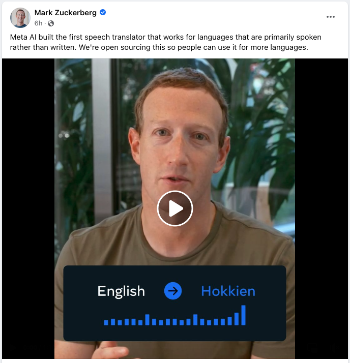 joshiunn's tweet photo. Huge. Meta researchers developed a speech-to-speech translator for #Taiwanese Hokkien, using 30k hrs of TW drama data. Maybe there's a metaverse where mini Zuckerbergs just watch Taiwan drama w/ my a-má, all discussing how evil that one character truly is. https://t.co/Hyufhjm9gp https://t.co/E3KQcUbz1E