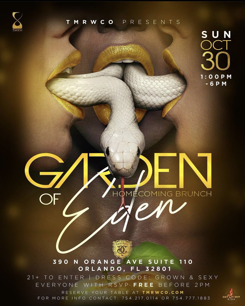 TMRWCO's tweet photo. ⚔️UCF Homecoming Weekend⚔️

Join us on..

10.29
The Haunted Knights - Costume Party
@ Experience Live Event Center 11PM-4AM
18+ to party

10.30
Garden of Eden- Homecoming Brunch
@ Dovecote 1PM-6PM
21+ to party

🎟️Buy Your Tickets 
https://t.co/iRZBjJIoX4 https://t.co/x1JktLgOLP