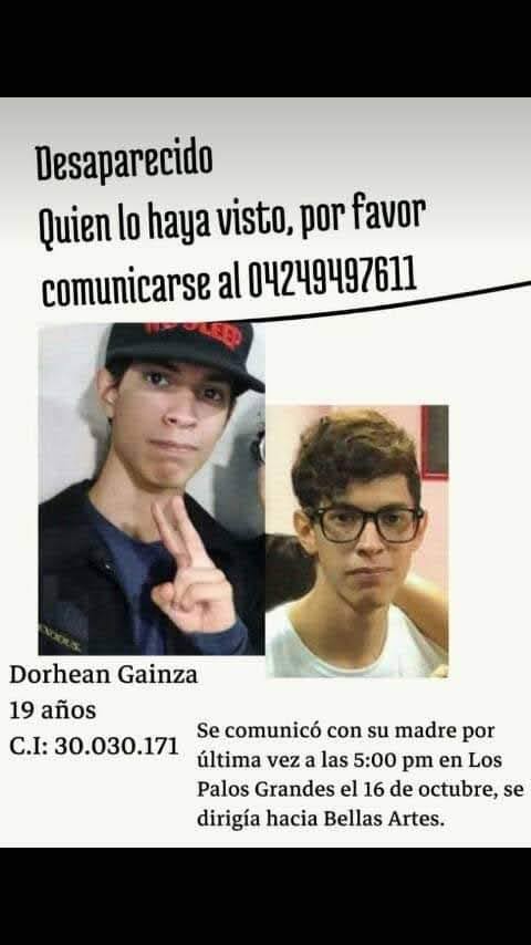 yoleimetalrock's tweet photo. Él es Dorhean Gainza, hijo de la amiga Heidi Gurmeite y está desaparecido. Última comunicación con él 5:00 pm desde Los Palos Grandes el día 16/10/2022. Ayuden a difundir, esperemos aparezca pronto y bien 🙏 https://t.co/FUdBjRjZzg