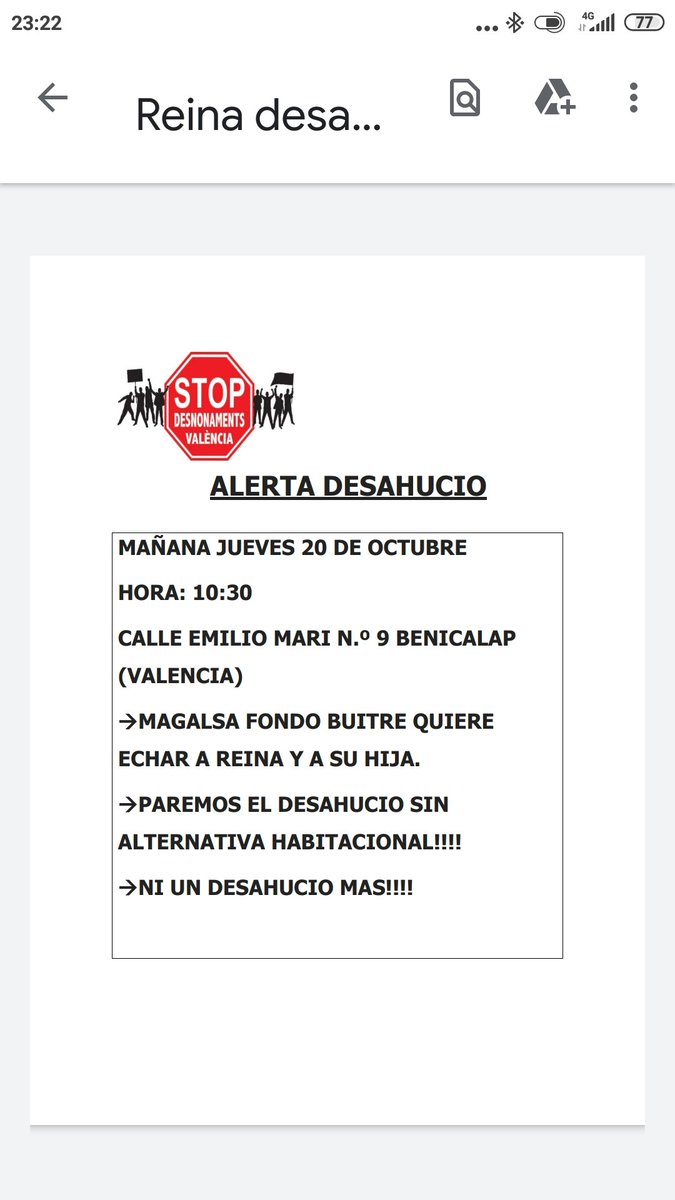 stopdesnonaval's tweet photo. Alerta desahucio. Mañana en Benicalap, no lo vamos a permitir. Acude y difunde esta convocatoria👍 @Caralunaww @myreya_perez @frangutlop @titulizaciones @radioklara 
@montalvomayor9 @palmaraje https://t.co/OLn61ANaFq
