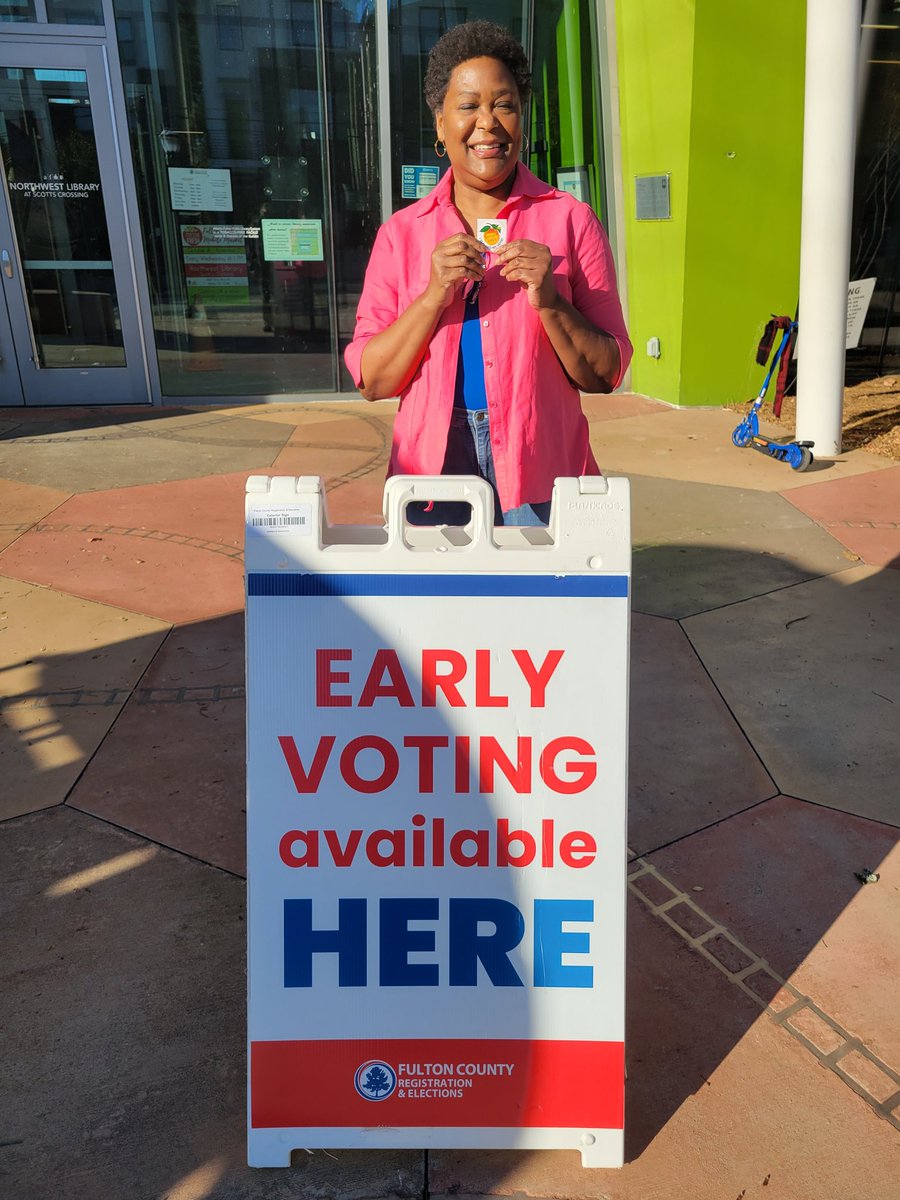 mooreforatlanta's tweet photo. TAG, you are it! Just Early Voted at the NW Library at Scotts Crossing! No line. Open till 7 pm. Please vote early to avoid long lines and any issues. Show up Atlanta and VOTE! #AtlantaVote https://t.co/ZkG50ttpN5