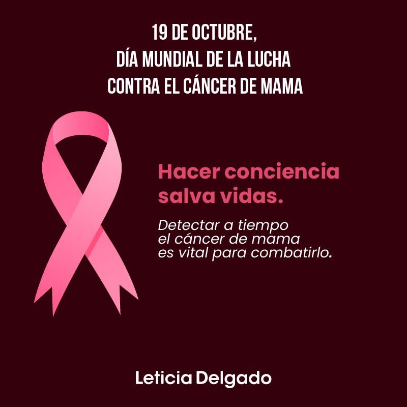 Leti_DelgadoC's tweet photo. El 19 de octubre se celebra el Día Internacional de la Lucha contra el Cáncer de Mama. Día para sensibilizar y concienciar a las mujeres sobre la importancia de realizarse autoexploraciones y exámenes regularmente. 🎀

#EstáEnTusManos
#SaludParaTodos
#Autoexploración https://t.co/OTR5hCwsZb