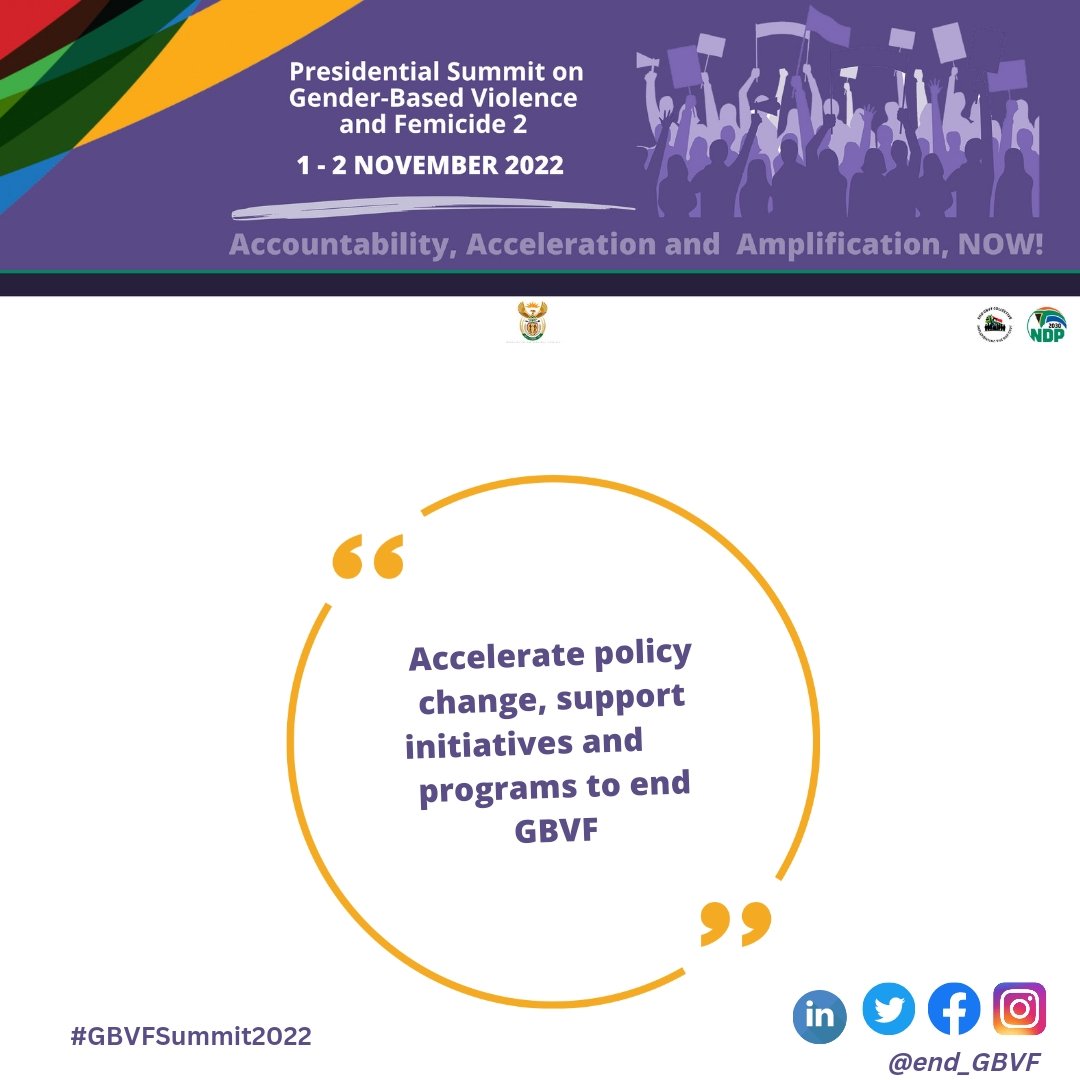 📢 Only 12 days to GO until the National Summit on GBVF: How do we accelerate change when we are all not on board? Who must still come to the table? @end_GBVF @PresidencyZA @CallToActionZA @WomenProtestSA
#GBVFSummit2022 #Road2GBVFSummit2022 #endGBVF #GenerationEqualityForum