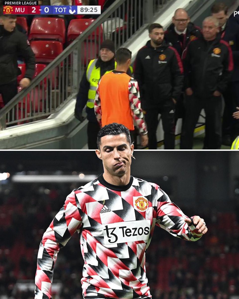Insidefutbol9's tweet photo. Gabby Logan: "What did you think of Ronaldo leaving early?"

🎙️ Erik Ten Hag: "I will deal with that tomorrow." 😳

#Ronaldo #CristianoRonaldo  #ManchesterUnited https://t.co/w4LYSQWEdN