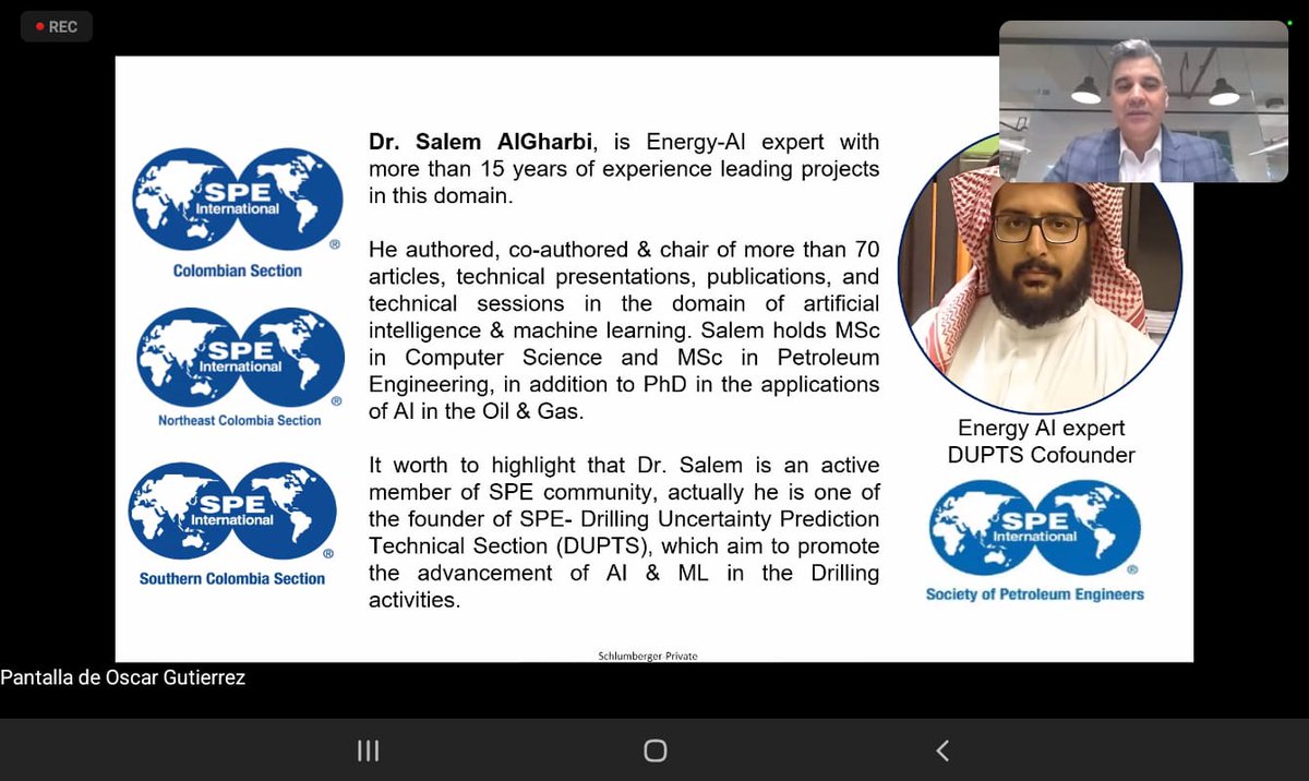 SPEUNALMED's tweet photo. Hoy tuvimos la oportunidad de estar en la charla “How to start AI project in oil and gas domain”, a cargo de @AlGharbi_, Energy-AI expert and Co-funder de SPE DUPTS. https://t.co/yL1acAuwGJ