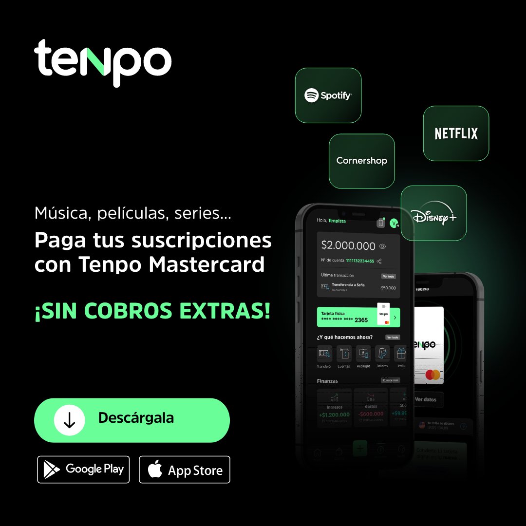 tenpocl's tweet photo. Con Tenpo Mastercard Prepago paga tus suscripciones sin cobros extras. ¡No te duermas! Descarga la app y disfruta de una nueva e increíble experiencia 🤑