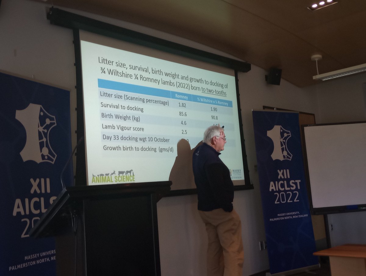 Prof. Steve Morris, Massey University's School of Agriculture and Environment, presenting to #AICLST on the grading up of a Wiltshire flock to shedding sheep