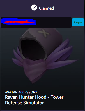 FREE ACCESSORY! HOW TO GET Raven Hunter Hood - Tower Defense Simulator! (ROBLOX  PRIME GAMING) 