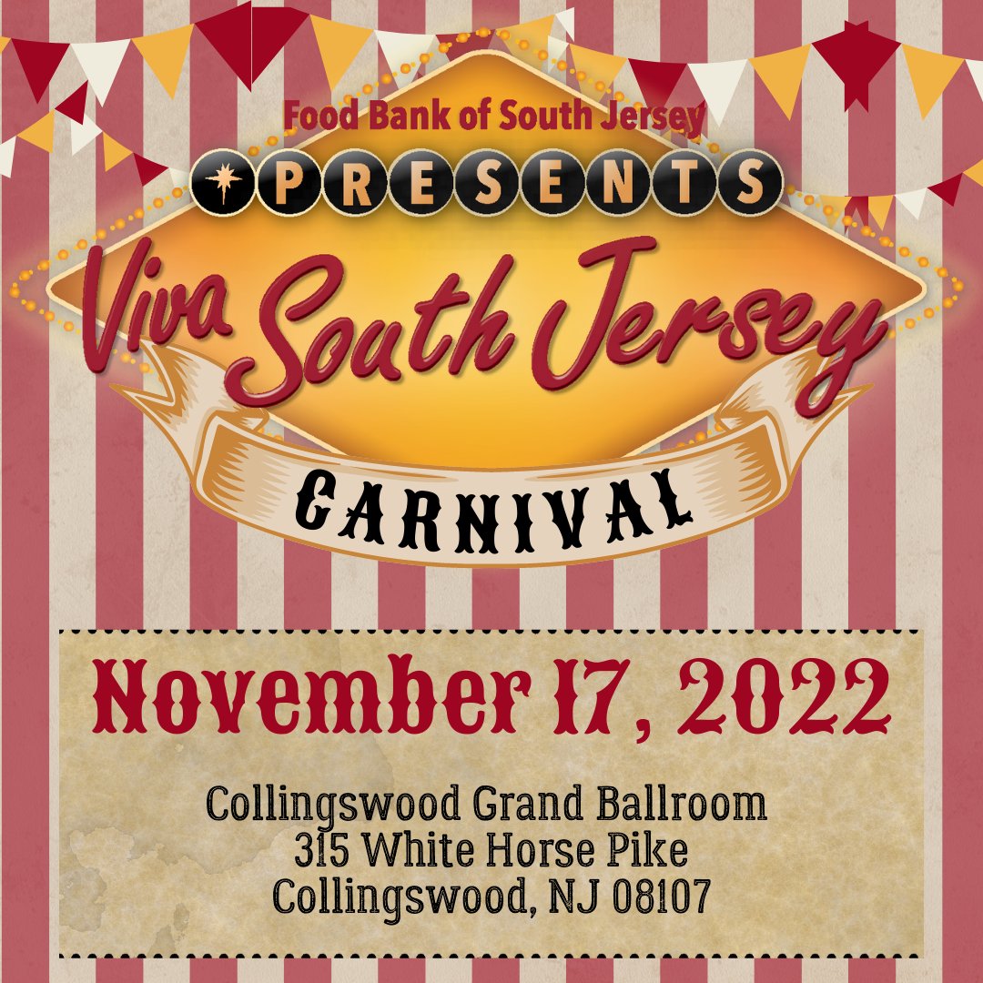 Get your tix now for #VivaSJ, a special evening of carnival games, auctions, dinner, dancing, and more – all supporting vital programs that provide essential resources to our SouthJersey neighbors. bidpal.net/viva22 #bettertogether #foodbankFORsouthjersey #feedsj