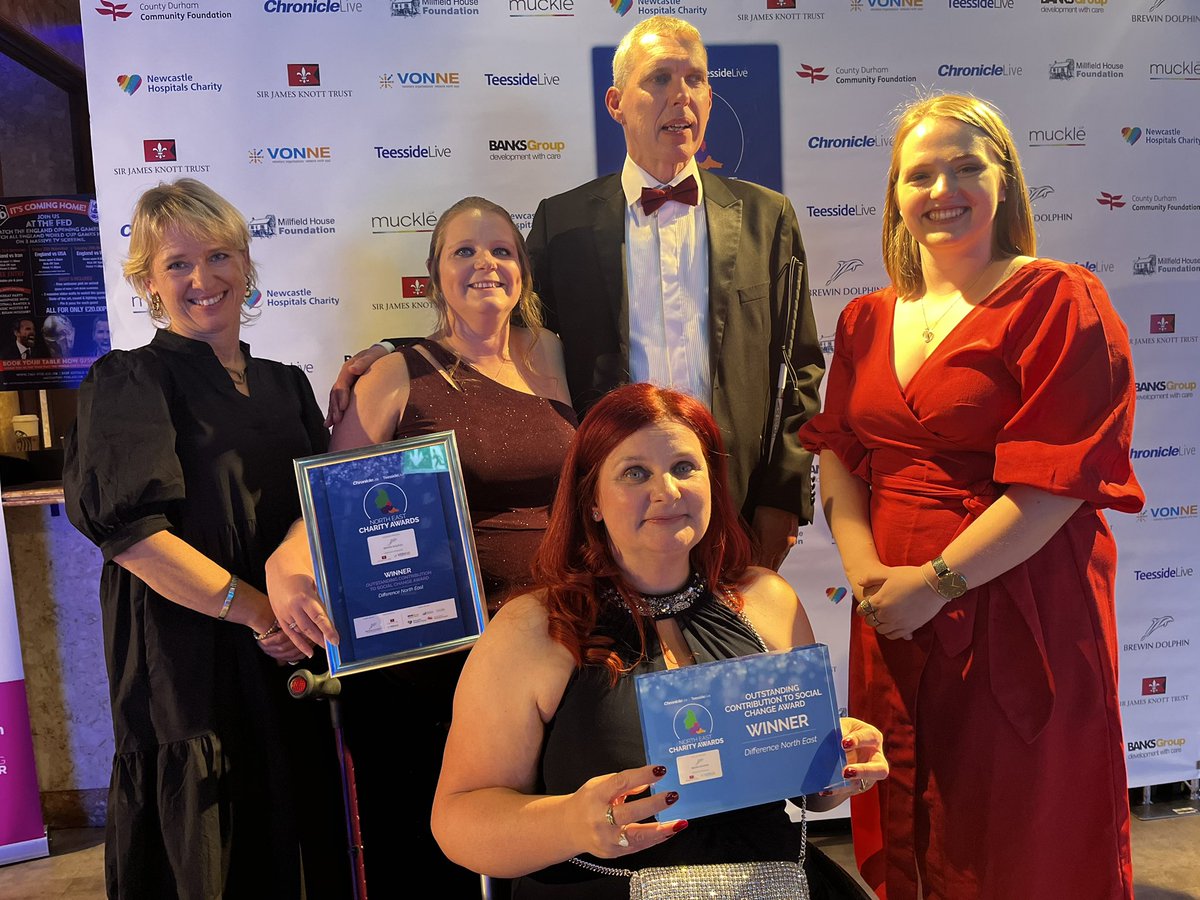 Giles2286's tweet photo. What an honour! Outstanding Contribution to Social Change Award @NECharityAwards sponsored by @MillfieldHouseF and won by @differencenorth 
.
#differencenortheast #NECharityAwards #MakeADifference https://t.co/hCjBIcPm2w