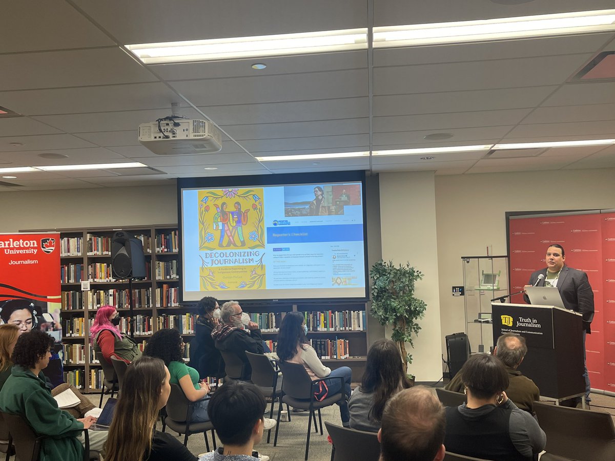 UdaySRana's tweet photo. “Are you thinking of Indigenous peoples as human beings?” @Niigaanwewidam urges journalists to read the Reporters’ Checklist in @duncanmccue’s book #DecolonizingJournalism
#TruthInJournalism @JSchool_CU https://t.co/WBijorJPQ9