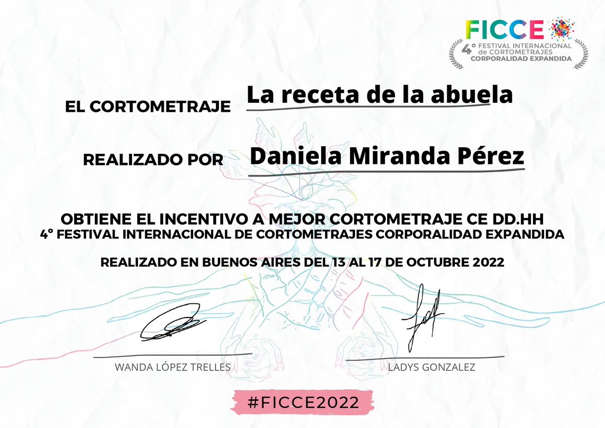 pcexpandida's tweet photo. #ficce2022
.
🎬 Mejor Cortometraje CE DDHH
.
La receta de la abuela
Daniela Miranda Pérez https://t.co/bfB4xr2f0V