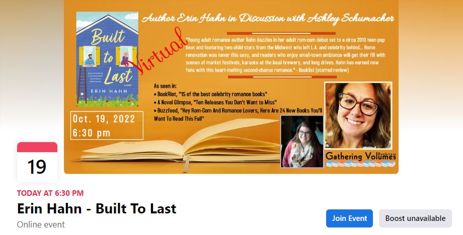 Tonight's event with @erinhahn_author and <a href="/AshWritesBooks/">Ashley Schumacher 🪧 (was here)</a> begins in less than 30 minutes (6:30 pm EST)!!!

You can use this link to join us: join.skype.com/juzY2eiwlaU5