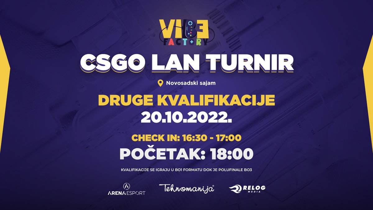 Prve kvalifikacije za VIBE FACTORY CSGO su završene!

🥇: <a href="/GpCSGO/">GamePub</a> 
(Mangulito, RiiL3, FoXy, LeO, Laza)

🥈: LIGHTNING
(superflik, k0ja, mellody, showcrazyyyy, BUBAZWER)

Sutra nas očekuju druge kvalifikacije, prijavi se!

relog.rs/rescsgo | #AENAKANTER