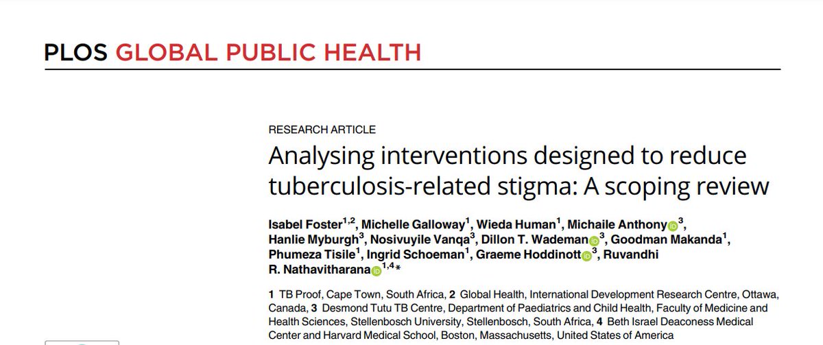 Analysing interventions designed to reduce tuberculosis-related stigma @izzfoster @Ptisile @ingridsuidA @ruvandhi & colleagues journals.plos.org/globalpubliche… @PLOSGPH
