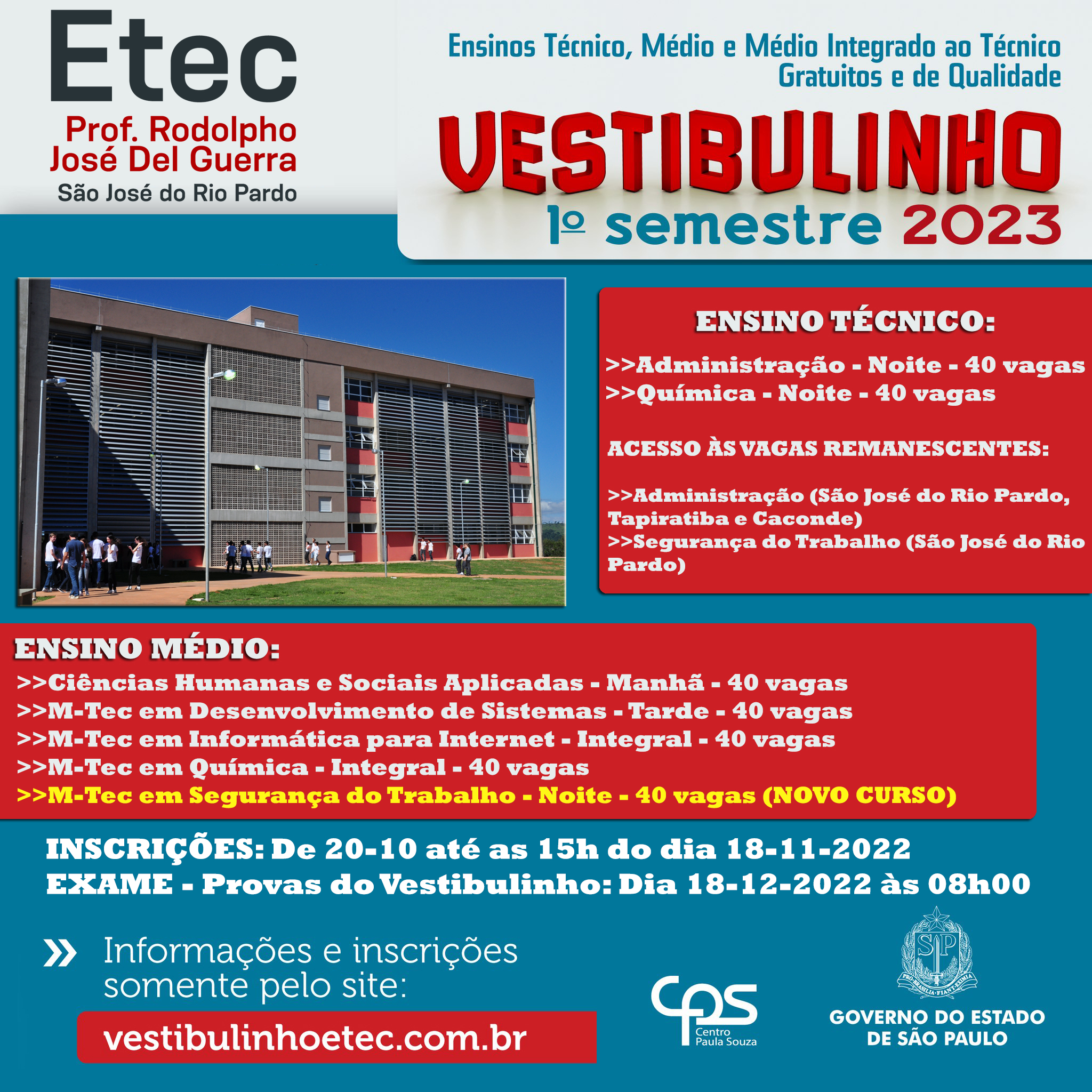 Inscrições para Vestibulinho das Etecs estão abertas em Rio Preto e região