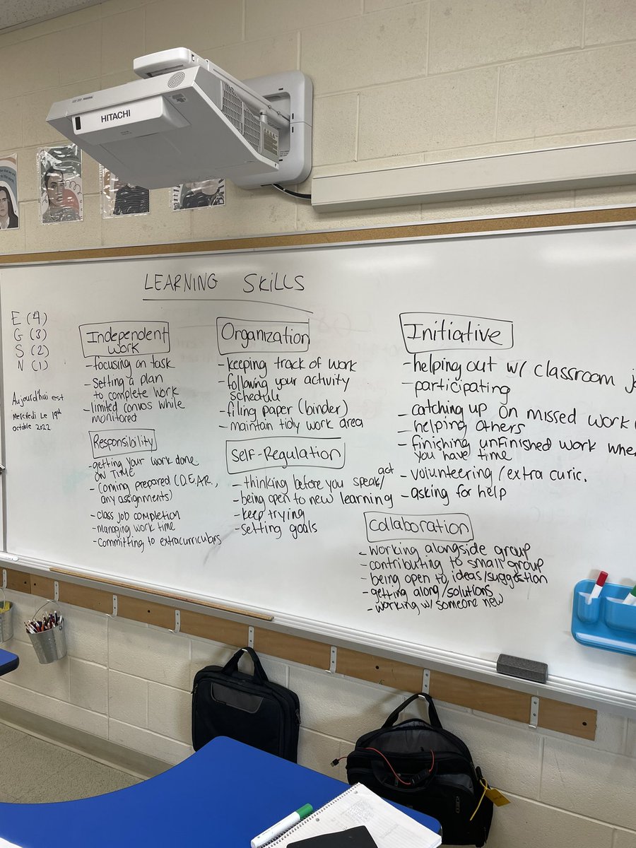MrsSandhar's tweet photo. Spent some time today deconstructing learning skills. So important to use #studentfriendlylangugage Next, we did some self-reflecting to set some goals for term 1! #goalsetting #ontariolearningskills @HaltonDSB @Hawthorne_PS #onted #grade7 https://t.co/xXQXntMIZc