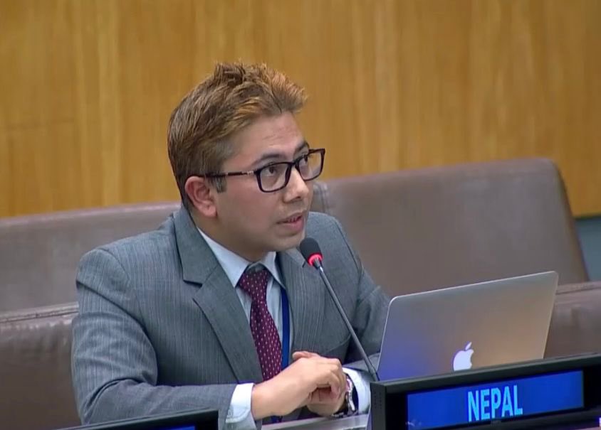 NepalUNNY's tweet photo. Nepal reiterates its unwavering commitment to the protection and promotion of human rights, with the view that development, democracy &amp; respect for human rights are interdependent &amp; mutually reinforcing, said @TheKrishnaAryal at the #3C #GeneralDiscussion on #HumanRights #UNGA77 https://t.co/RzM3TEDlzs