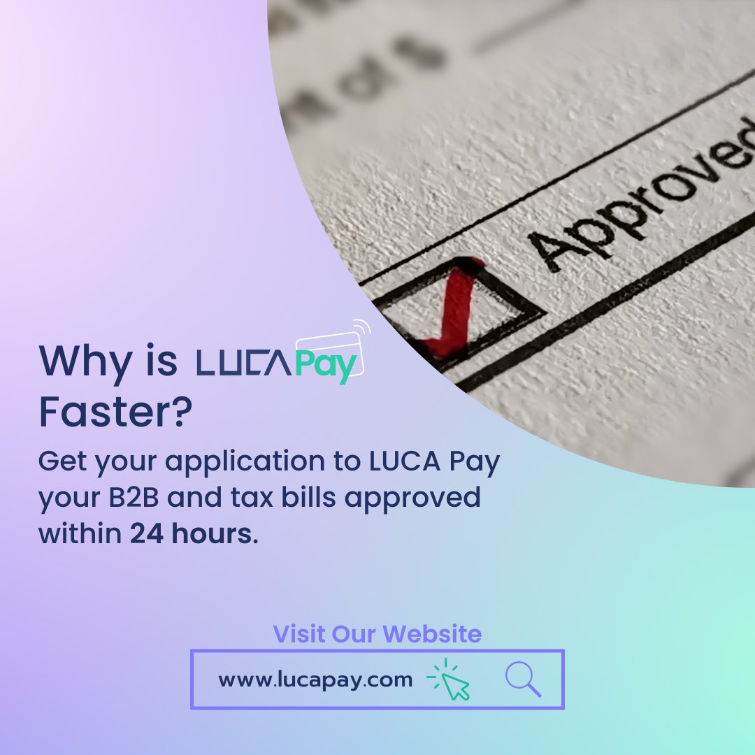 24 hours - that’s how fast you can get approved to LUCA Pay your B2B bills. 

Ease payment stresses and start LUCA Paying your bills today. Book a free demo go.luca.plus/partner-succes…

#cashflow #lucaPay #billstopay