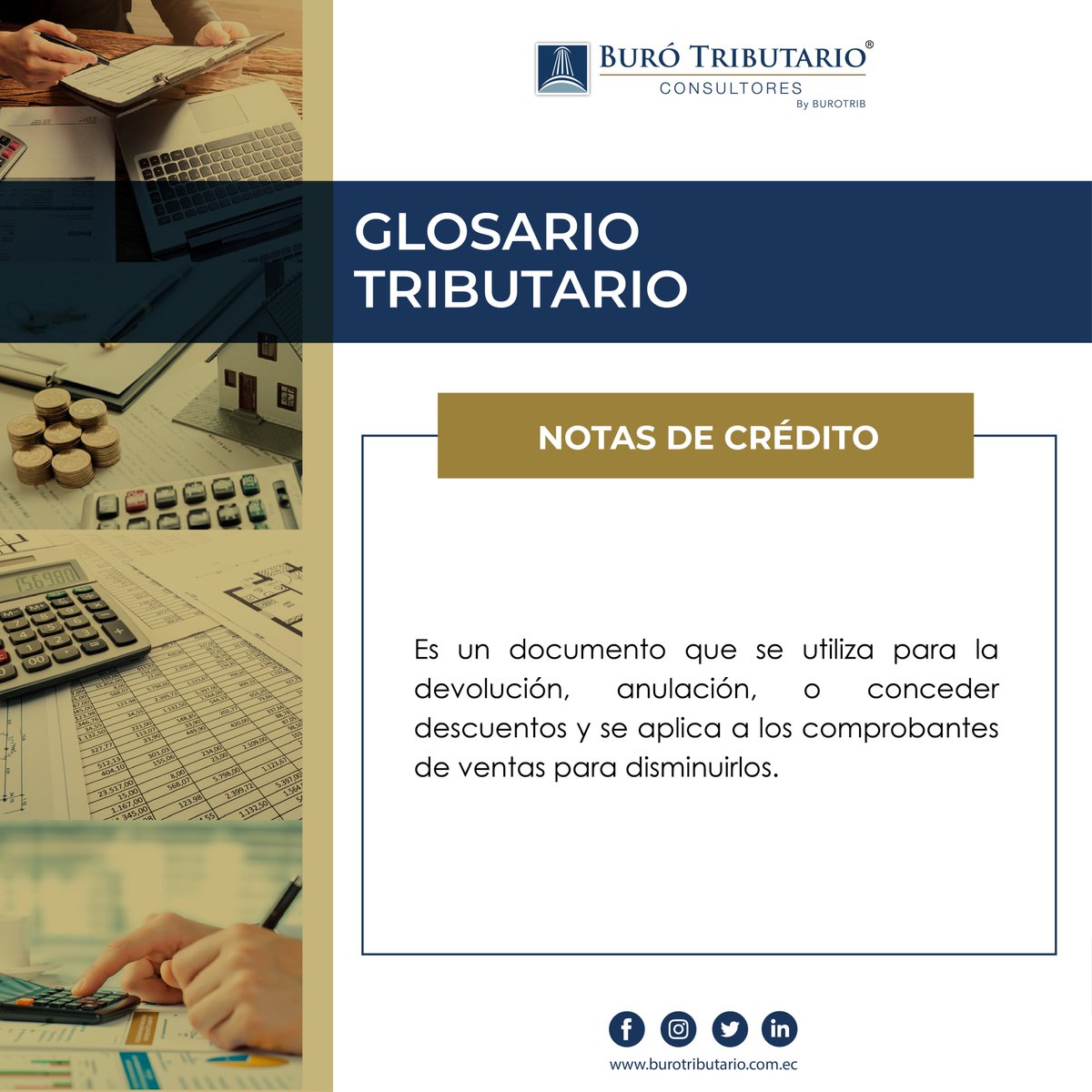 BuroTributario's tweet photo. 📑 El Reglamento de Comprobantes de Venta, Retención y Complementarios, en su artículo 15, establece que las notas de crédito son documentos que se emitirán para anular operaciones, aceptar devoluciones y conceder descuentos o bonificaciones.

#BuroTributario #comprobantes https://t.co/xVOaI5C5vd