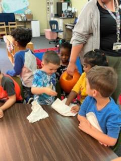 MsSarahPreKCMES's tweet photo. PreK Team pumpkin station rotations today. Inside/outside pumpkin exploration, how a pumpkin grows, how to make a fence to fit 5 Little Pumpkins from our story and sequencing ingredients for a recipe to make pumpkin pie! @WalfordPreKFCPS @KylerLeiterCMES @CMESLions #ROAR https://t.co/8IfYvzgxie