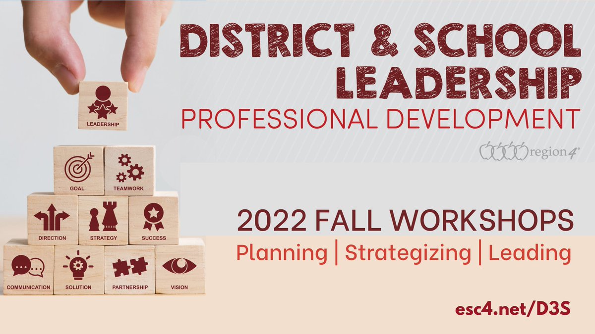 Region4ESC's tweet photo. Are you a district or campus leader? 

Don't miss these fall workshops designed to empower leaders to positively impact student outcomes through a culture of continuous improvement and high leverage systems and practices.

Learn more at https://t.co/K3q6ItgWQB

#R4SystemicSupport https://t.co/lq0f1rGt29