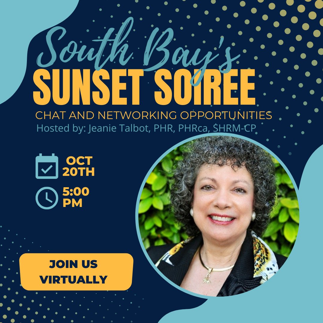 PIHRASouthBay's tweet photo. SOUTH BAY!!!! Our EXCLUSIVE Sunset Soiree is happening this Thursday night!

POUR YOUR FAVORITE LIBATION AND JOIN YOUR SOUTH BAY
COLLEAGUES FOR A NICE, RELAXING NETWORKING
OPPORTUNITY AND GREAT CONVERSATION!

Join us on Zoom!

#HumanResources #HR #hrsolutions #ilovehr https://t.co/qnJrXGWrPc