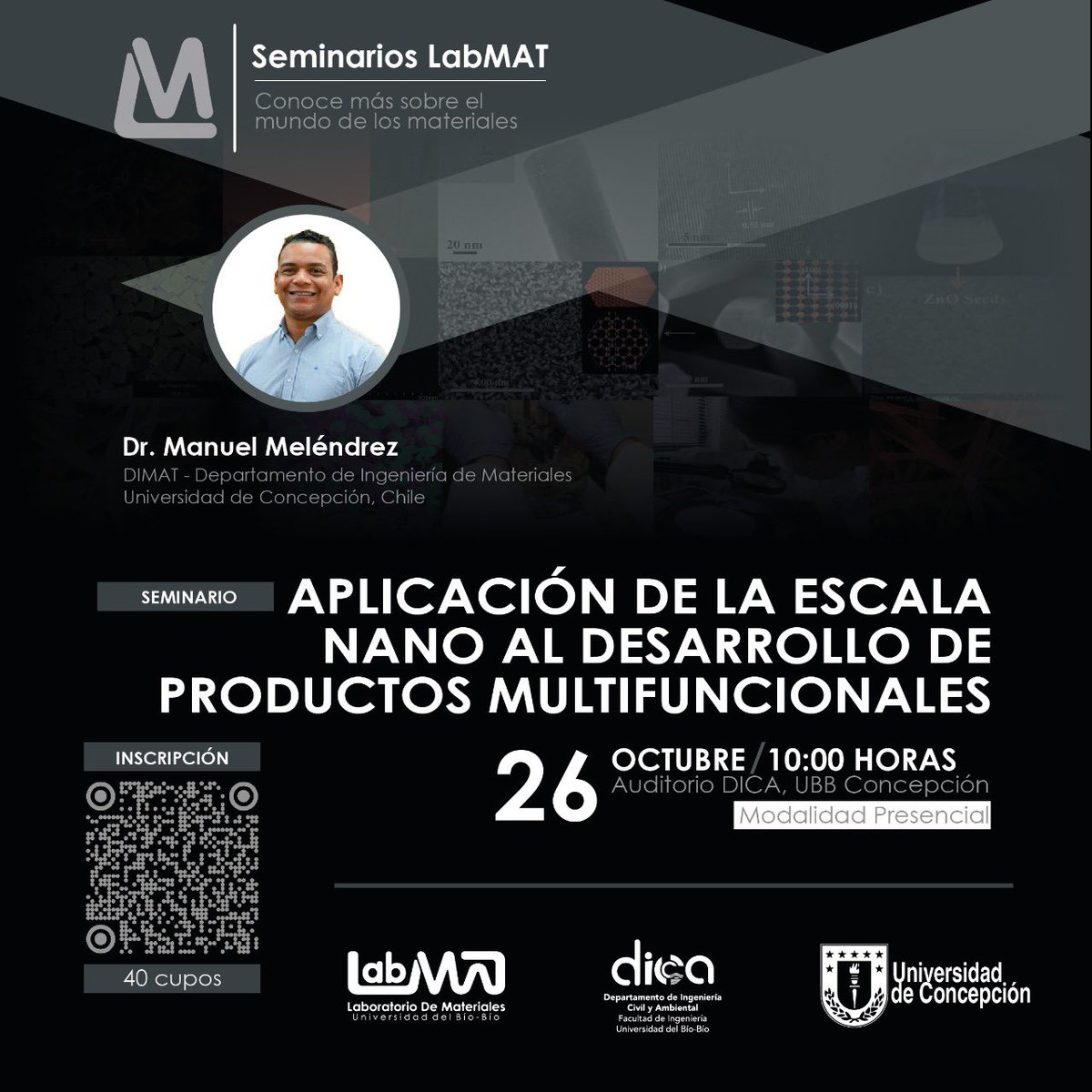 civilubb's tweet photo. 🔬 #LabMAT te invita a un nuevo Seminario
🖐️ Inscripción a través del código QR 📲
♻️ #YoSoyDica #UBB #DICA @JoseLabMat https://t.co/j7r1wIR8LF