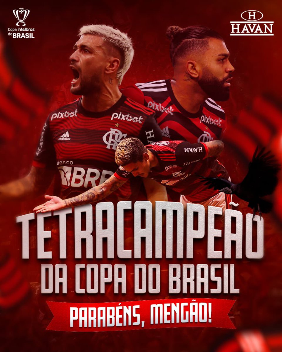 veiodahavanbr's tweet photo. É TETRA! É TETRA! A Havan tem orgulho de fazer parte de mais essa vitória. O Mais Querido conquistou a Copa do Brasil com muita garra, dedicação e paixão! Parabéns, @flamengo! A Havan sempre acreditou e soube do teu valor, porque patrocinar é acreditar https://t.co/QNf0LhZgbB