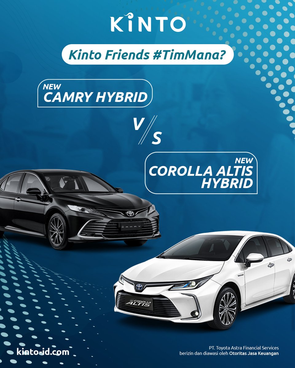 Kinto_Indonesia's tweet photo. Kinto Friends pasti sudah nggak asing dengan mobil hybrid kan? Kinto Friends #TimMana nih? 

Share pilihan dan alasanmu di kolom komentar ya!

Keduanya bisa kalian kendarai hanya dengan berlangganan Kinto lho!

#KintoIndonesia #KintoID #BebasRibet #MobilitasTanpaBatas #KintoinAja https://t.co/lrodPNKODt