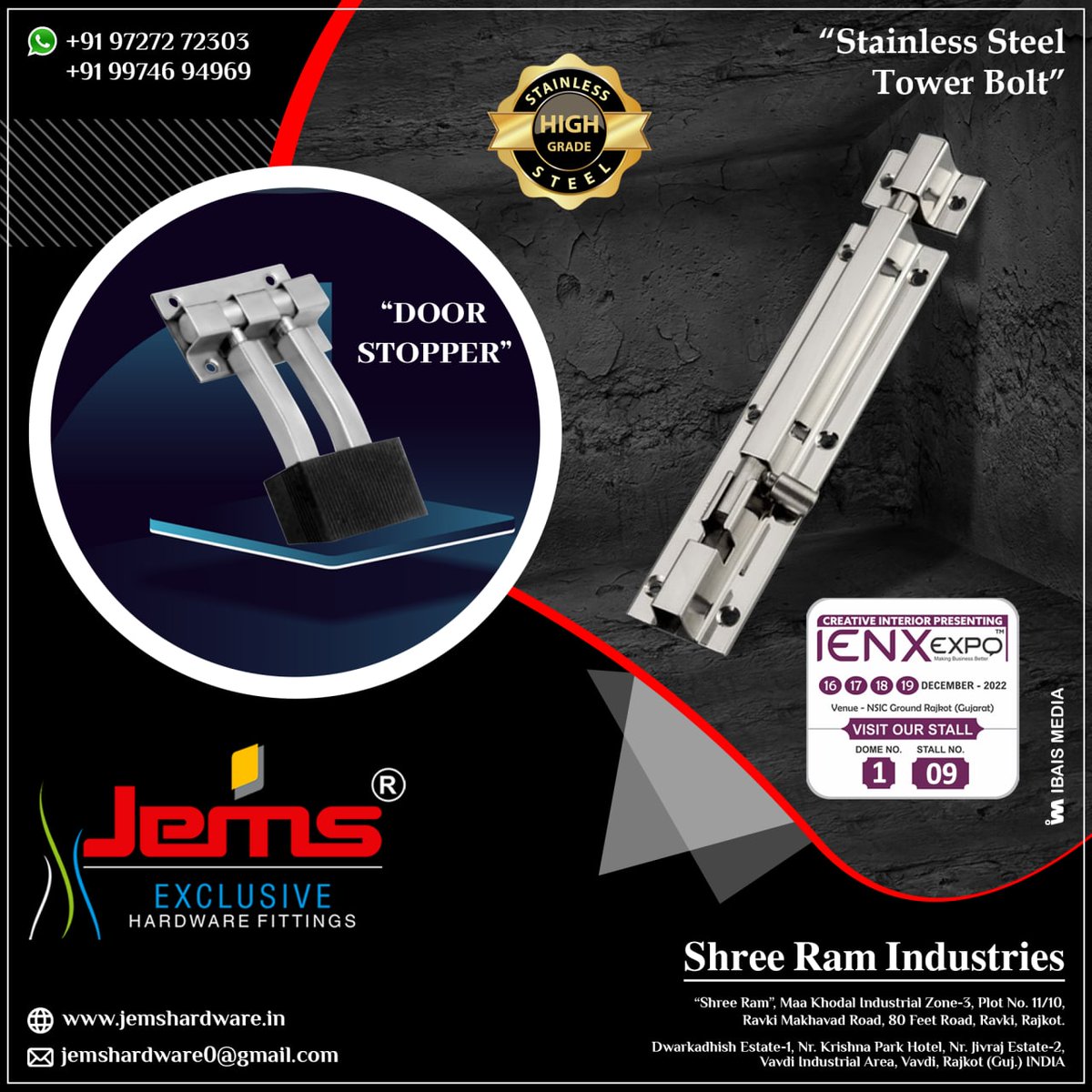 ibais_hardware's tweet photo. SHREE RAM INDUSTRIES (RAJKOT)
For enquiry via WhatsApp click:
https://t.co/EVuqRHaNpL
Mr. Jaimin Ambaliya - 99746 94969
Cust. No. - 97272 72303
#Lhinges #sofaleg #doorstopper #doorfitting #profilehandle #maindoorhandle #hardwarefitting
.
@IBAISMEDIA https://t.co/nugGsReJq9